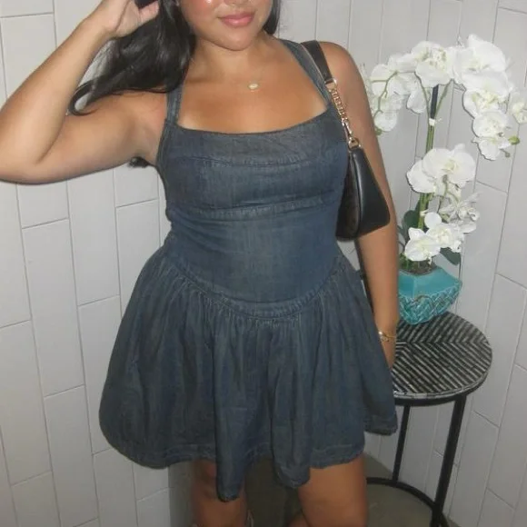 FREE PEOPLE Laurel Denim Mini Dress Light Wash XL nwt - Picture 13 of 16